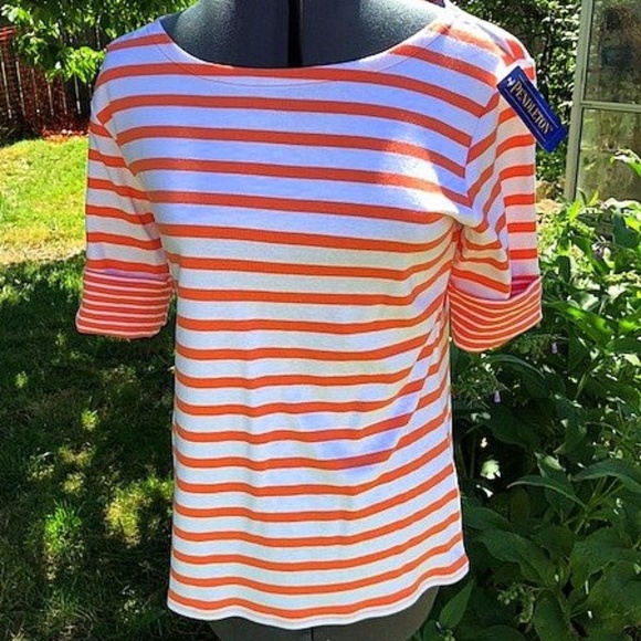 Pendleton Tops - Pendleton SZ Petite Small Orange/White Shirt NWT